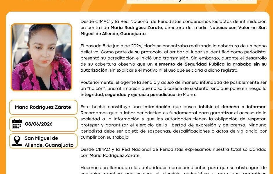 Condenan intimidación contra la periodista María Rodríguez en Guanajuato