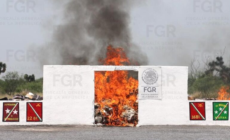 FGR incinera en Nuevo León 3.4 toneladas de drogas decomisadas en estados del noreste