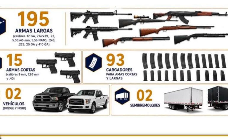 Decomisan en Nuevo León arsenal de 210 armas procedente de Texas